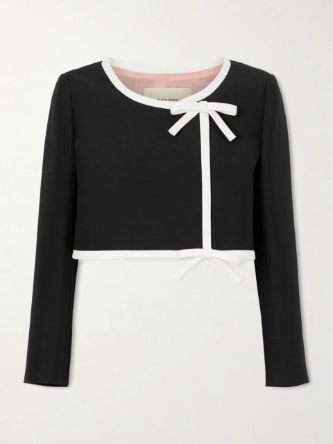 Cropped Bow-embellished Wool And Silk-blend Crepe Jacket