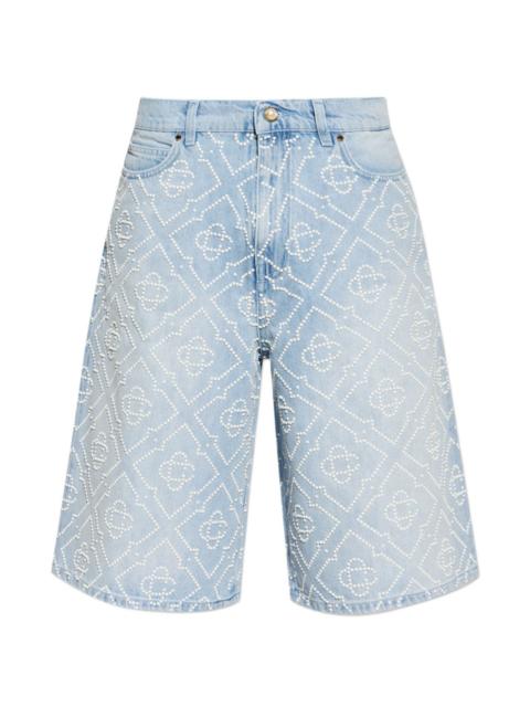 monogram-beaded denim shorts