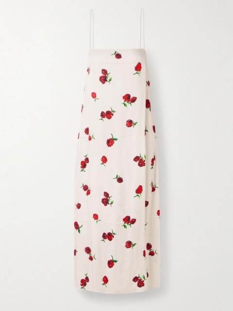 Sicily printed satin-twill midi dress Ecru