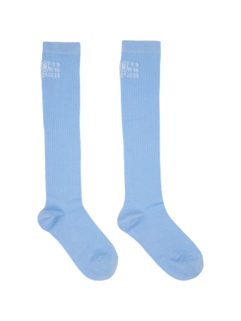 Blue Rib Knee-High Socks
