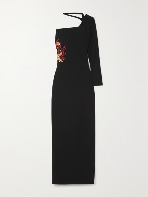 Starfish One-sleeve Embellished Stretch-crepe Gown