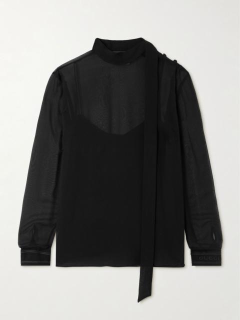 Tie-detailed silk-georgette blouse Black
