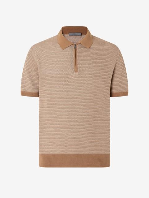 Beige buttonless pure cotton polo shirt