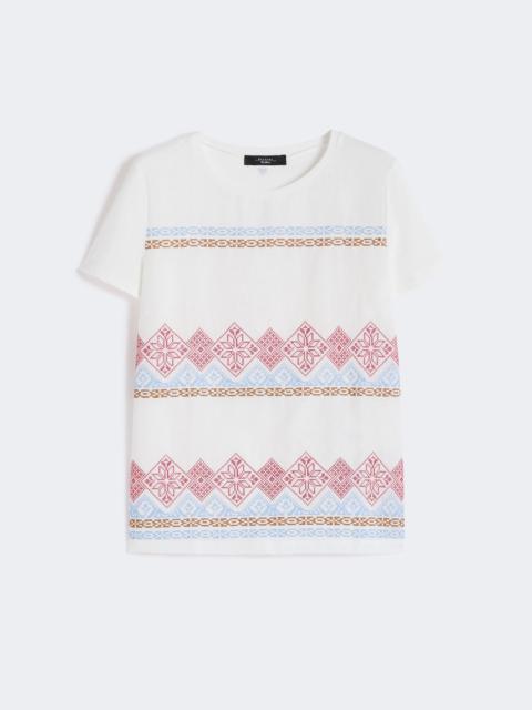 Embroidered linen and stretch cotton jersey T-shirt - WHITE