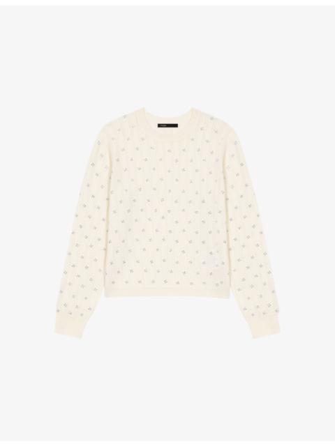 Rhinestone-Embellished Cropped Wool-Blend Jumper