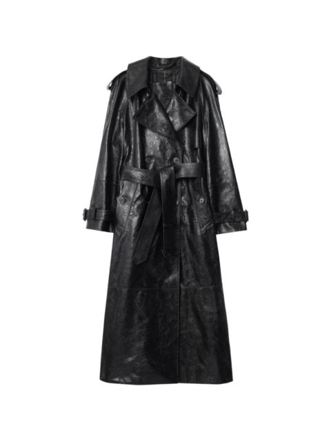 belted leather trench coat