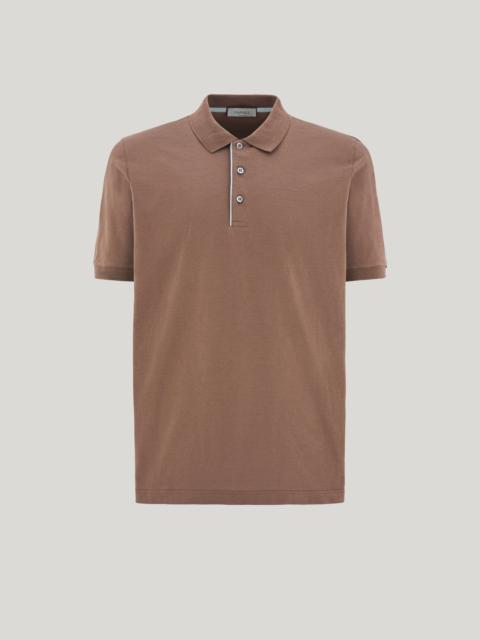 TAUPE COTTON POLO SHIRT WITH CONTRASTING PIPING ON THE BUTTON PLACKET