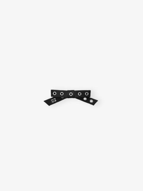 BLACK EYELET BOW BARRETTE