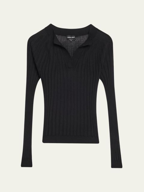 Cashmere-Silk Rib Knit Sweater