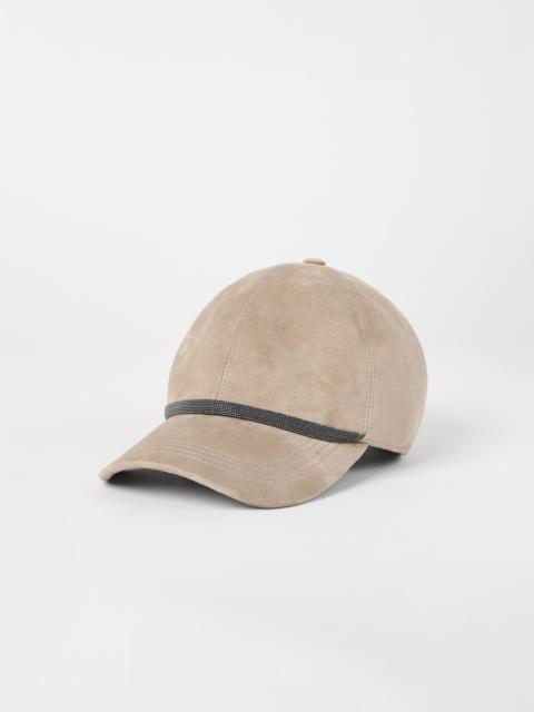Suede baseball cap with shiny band