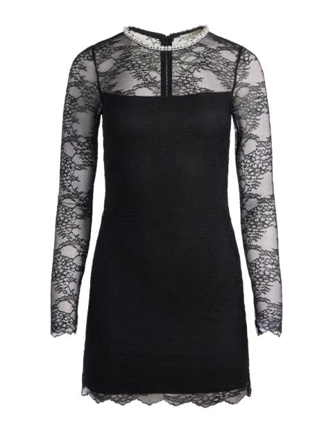 DELORA EMBELLISHED NECK LONG SLEEVE LACE MINI DRESS