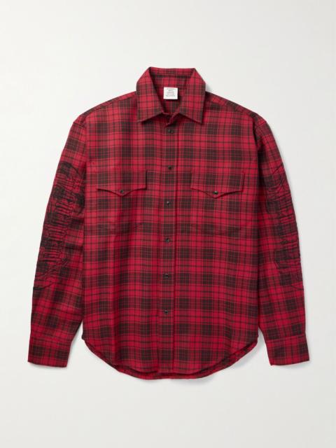 Logo-Embroidered Checked Wool Shirt Red