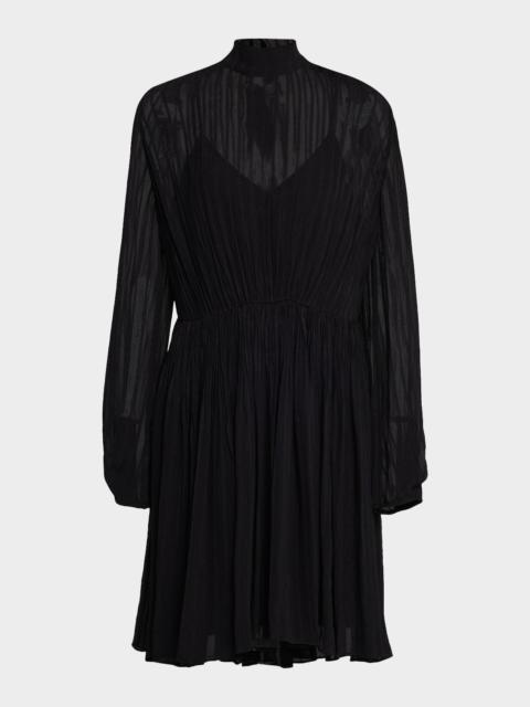 Crinkle Stripe Long-Sleeve Mini Dress