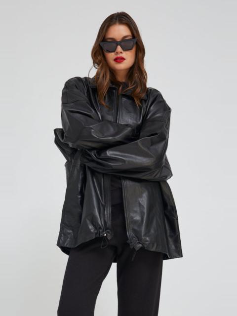 BLACK LEATHER ANORAK JACKET