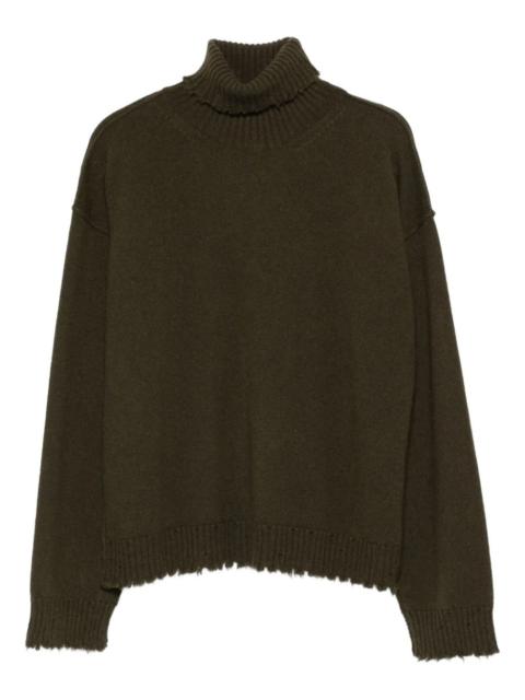 turtleneck frayed-hem sweater