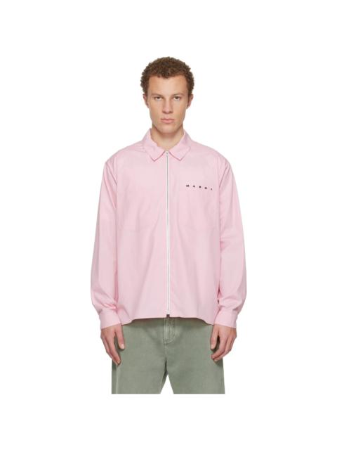 Pink Hidden Logo Organic Poplin Zip Shirt