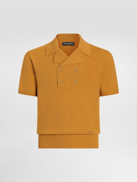 Linen-cotton knit polo shirt