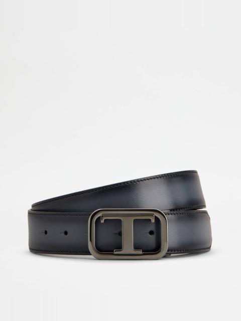 ADJUSTABLE AND REVERSIBLE BELT IN LEATHER - GREY, BLACK
