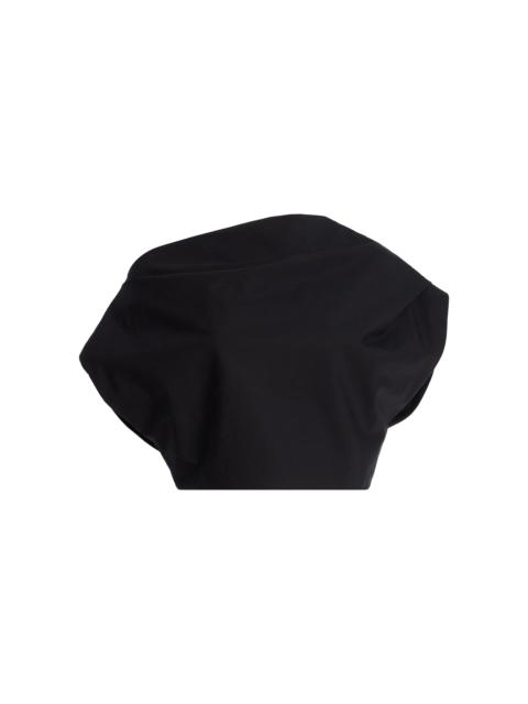 Exclusive RIviera Asymmetric Draped Satin Cotton Crop Top black