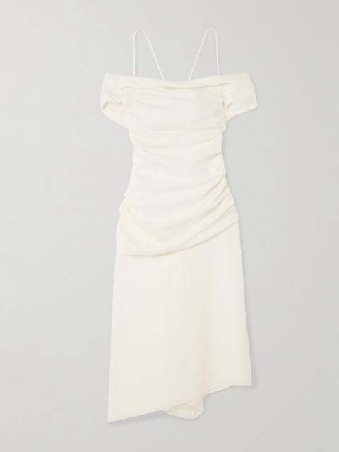 Accordion Cold-shoulder Ribbed Cotton And Silk-blend Midi Dress