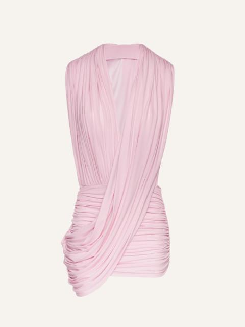 V neck draped mini dress in pink