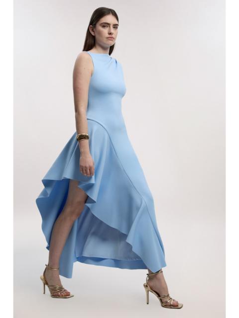 Petite Scuba Drama Ruffle Hem Woven Maxi Dress