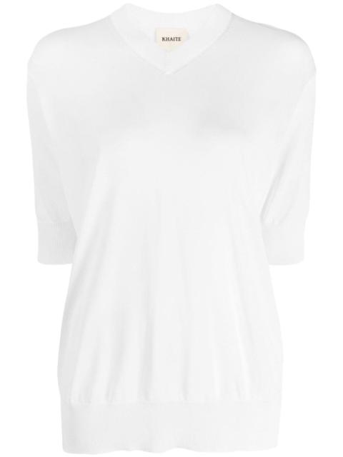 fine-knit V-neck sweatshirt