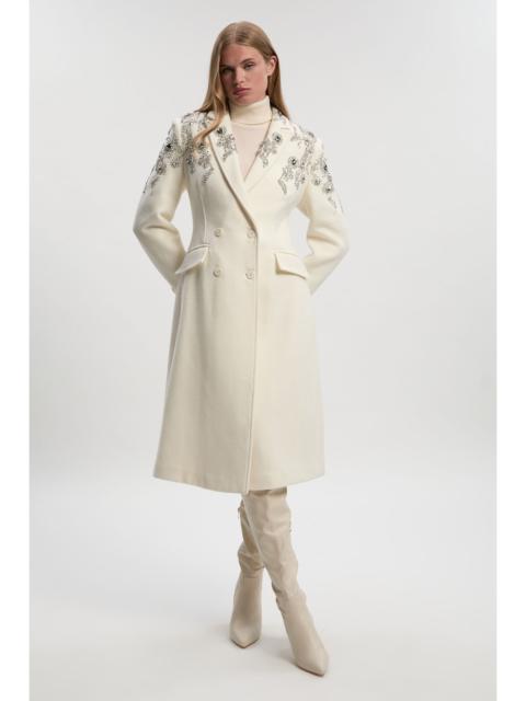 Tailored Wool Embellished Double Breasted Midi Coat