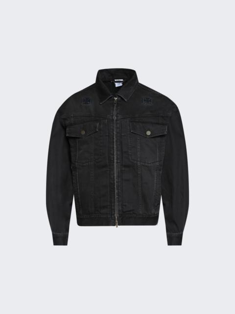 Biker Crosses Zip Denim Jacket Washed Black
