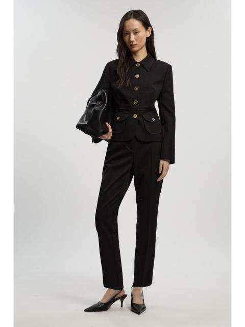 Petite Textured Compact Stretch Tailored Straight Leg Trouser