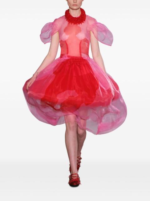 puff-sleeve sculpted-corset midi dress