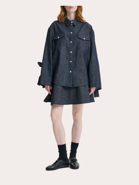 Coral Denim Bow-Sleeve Shirt