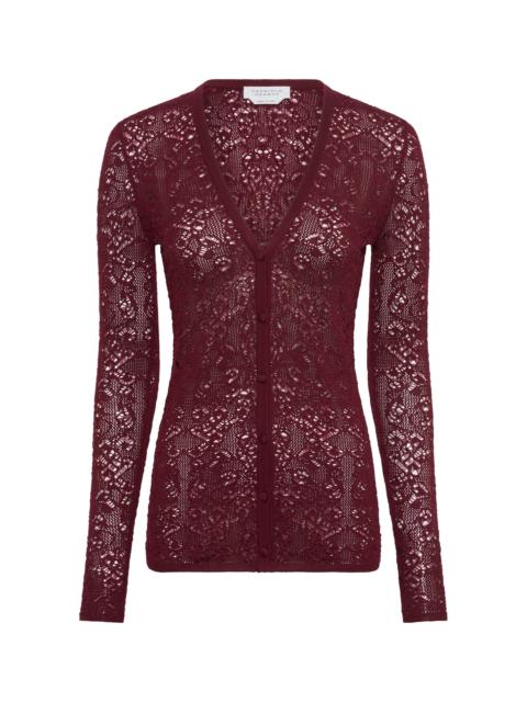 Ultraris Lace Knit Cardigan in Bordeaux Merino Wool