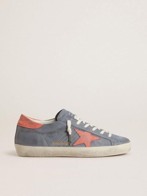 Women's Super Star in blue nubuck with pink suede star and heel tab