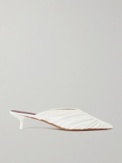 Maia Velvet-trimmed Ruched Cady Mules