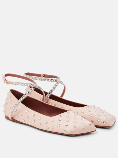Ane crystal-embellished satin ballet flats