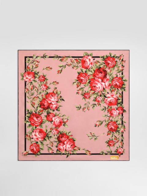 Rose bouquet-print silk twill scarf 70x70