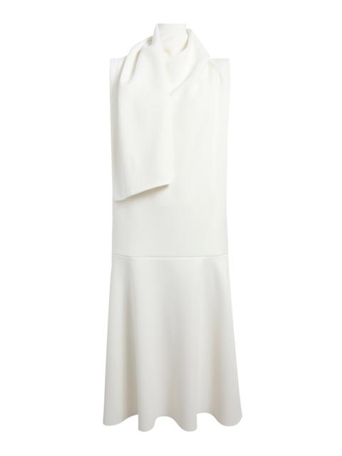 Loell Draped Crepe-Satin Midi Dress white
