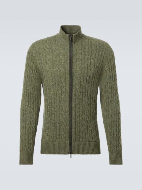 Cable-knit cashmere zip-up sweater