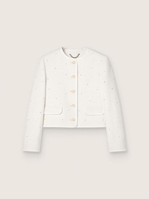 Women’s boxy jacket in bouclé cotton with all-over beads