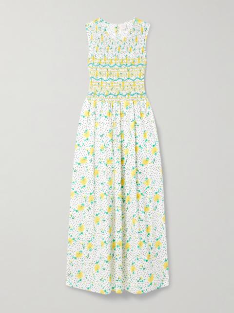 Gioia Smocked Printed Cotton-voile Midi Dress