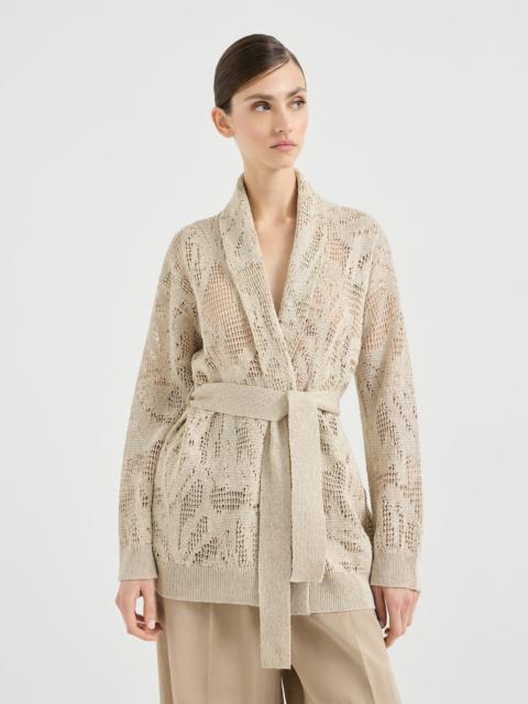 Dazzling water lillies belted cardigan in linen and cotton