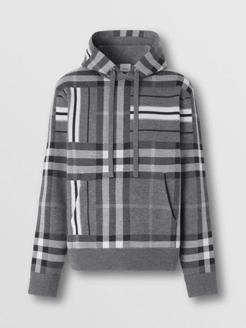 Check and Stripe Wool Blend Jacquard Hoodie