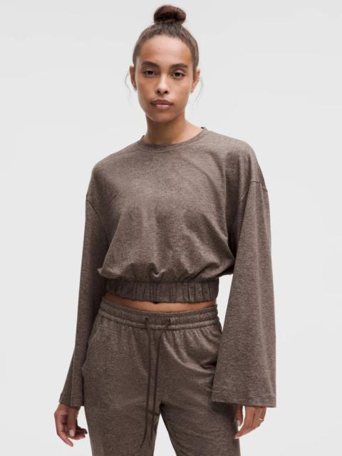 Soft Jersey Relaxed Cinchable Crewneck Long-Sleeve Shirt