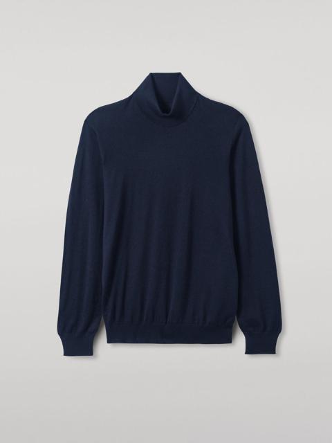 Superfine Cashmere Navy Roll Neck Jumper