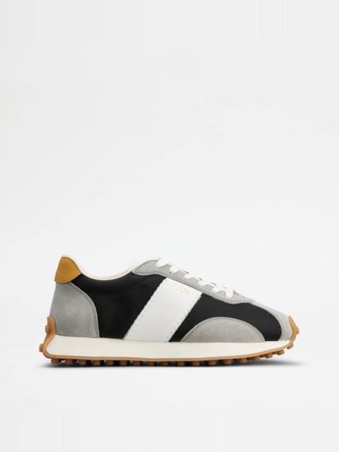 SNEAKERS IN LEATHER AND TECHNICAL FABRIC - GREY, BLACK, WHITE