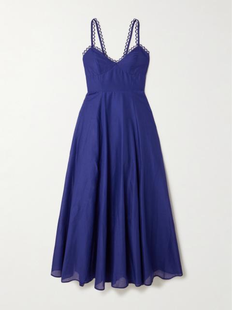 Iraso Guipure Lace-trimmed Cotton-blend Voile Midi Dress