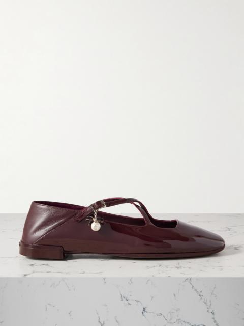 Eleri Collapsible-heel Embellished Patent-leather Ballet Flats