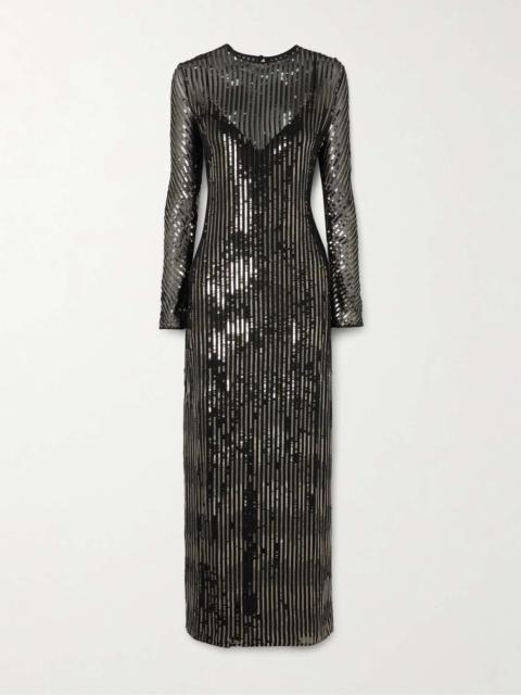 Actitud Nautica sequinned tulle maxi dress Black