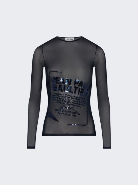 Sheer Mesh Long Sleeve Top Navy